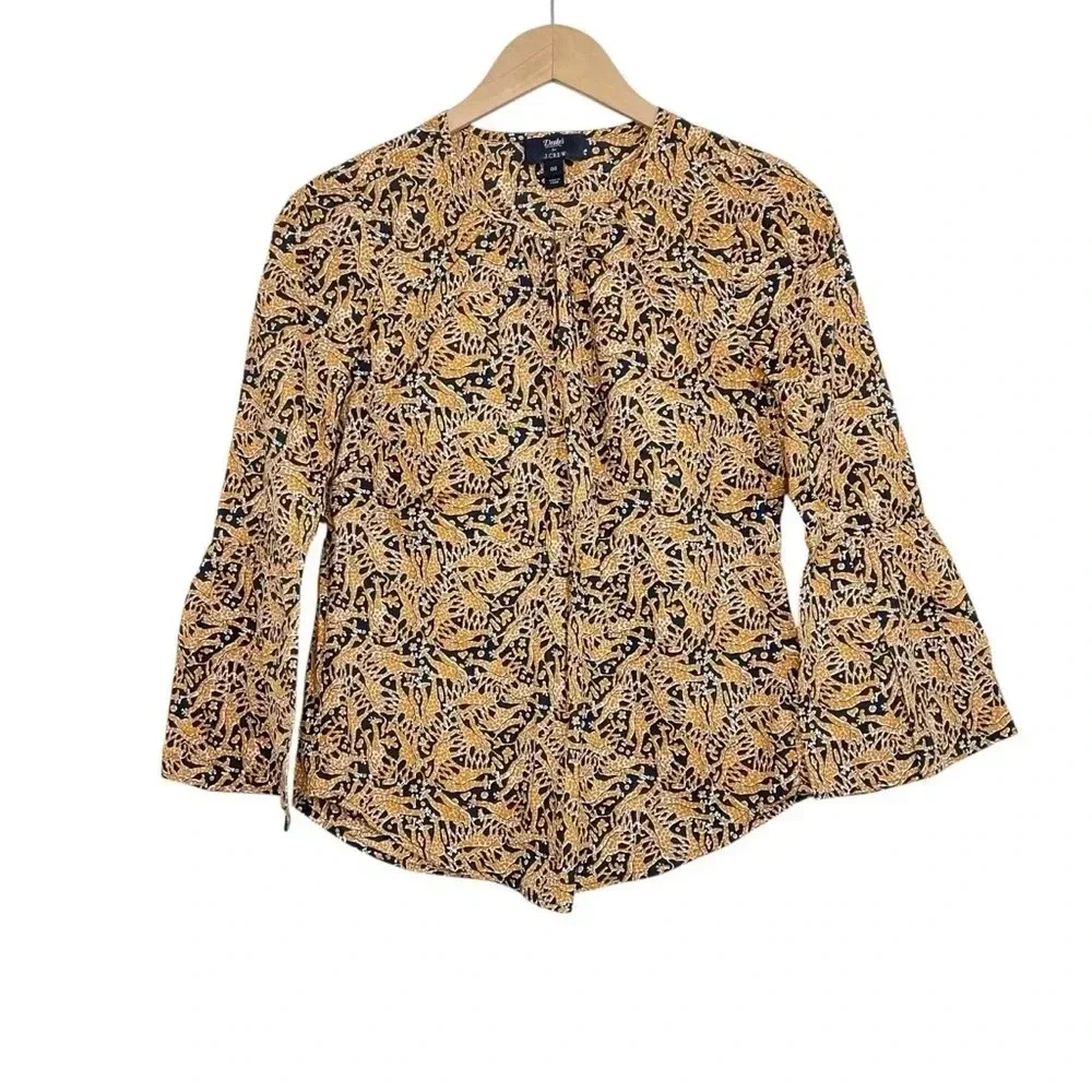 J. Crew Giraffe Print 3/4 Bell Sleeve Top Size 00